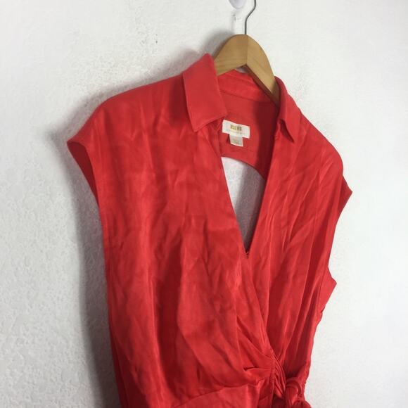 Anthropologie Maeve Open-Back Satin Wrap Midi Dress Orange Small - Picture 8 of 16